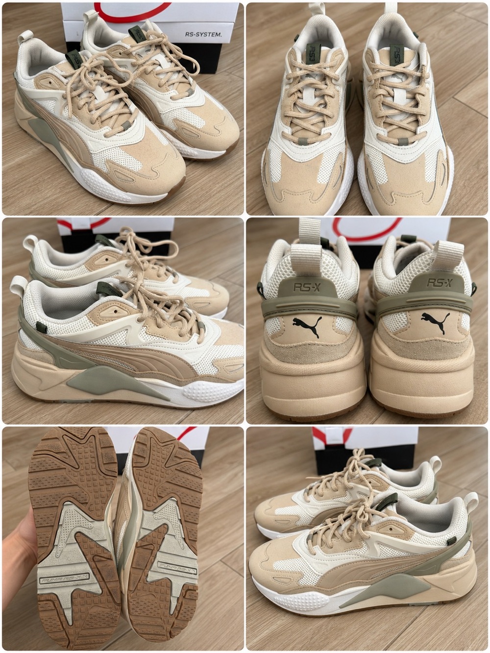 Puma RS-X Sneakers in Beige, White & Olive